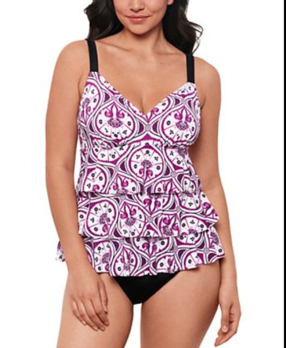 SWIM SOLUTION NWT Printed Flyaway Fauxkini One Piece // 12